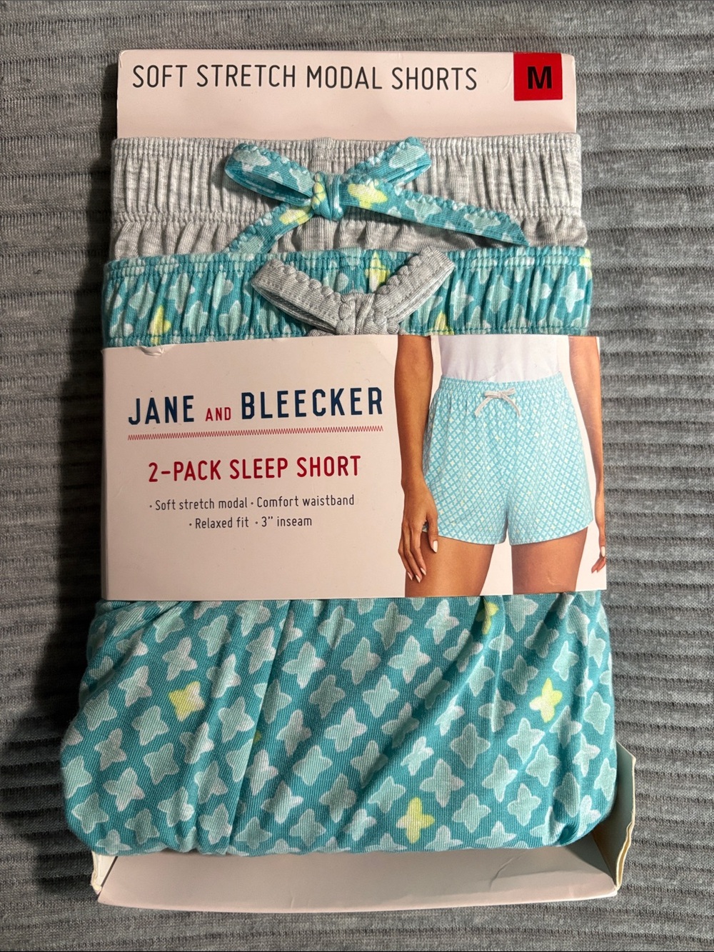 Jane and Bleecker Aqua & Lime Patterned & Solid Gray Modal Sleep Shorts Size M